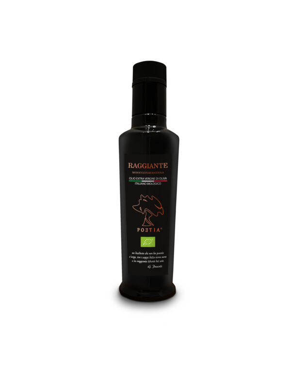 Bottiglia olio extra vergine d'oliva ml 250 'Raggiante' - biologico, estratto a freddo - nuova campagna 2024
