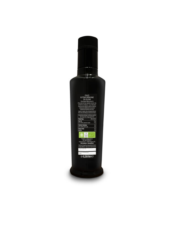 Bottiglia olio extra vergine d'oliva ml 250 'Raggiante' - biologico, estratto a freddo - nuova campagna 2024 - immagine 2