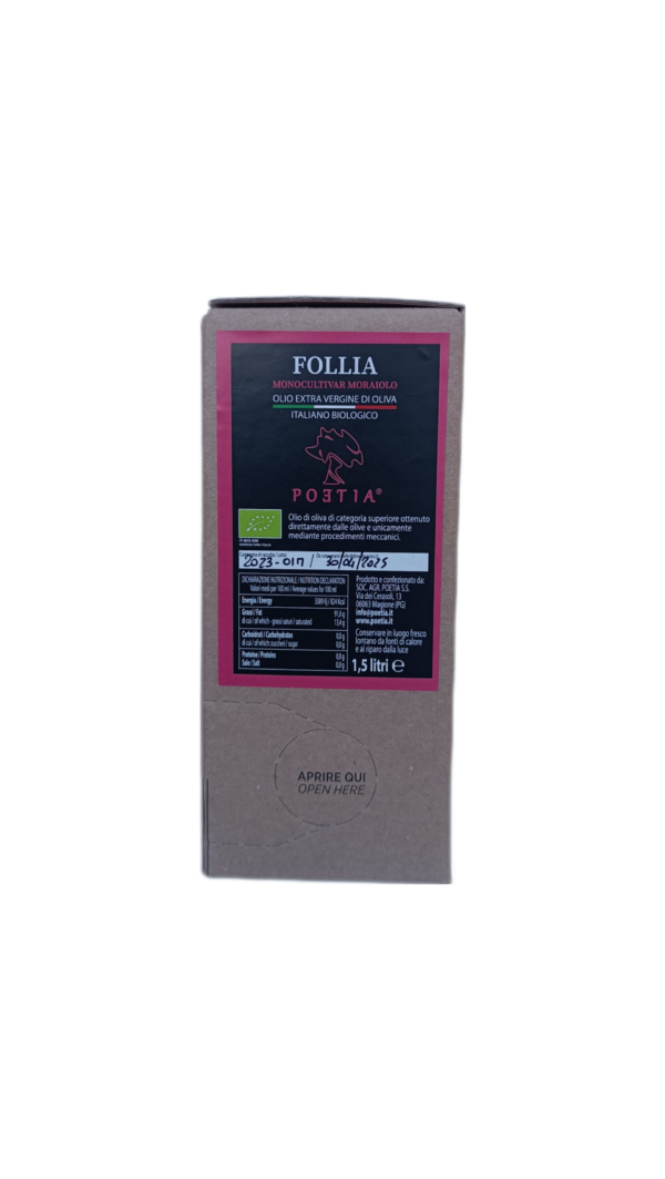 Bag in box olio extravergine di oliva, biologico, estratto a freddo - Follia - ml 1500 nuovo raccolto 2024 - immagine 3