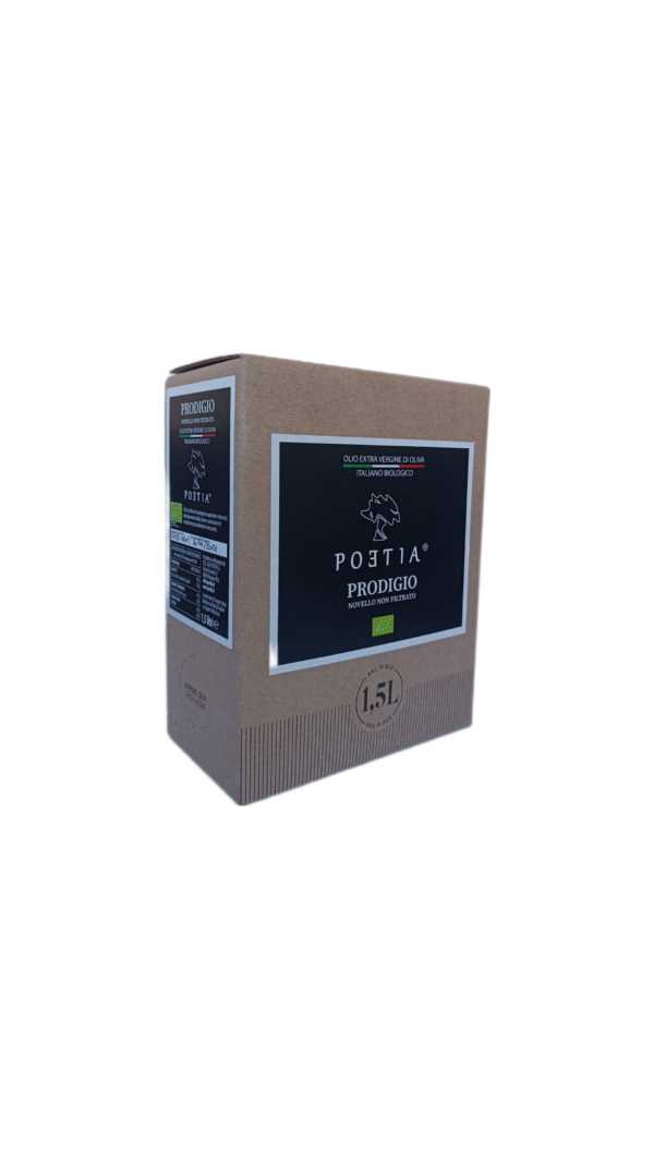 Bag in box olio extravergine di oliva, biologico, estratto a freddo - PRODIGIO - ml 1500 nuovo raccolto 2024 - filtrato -