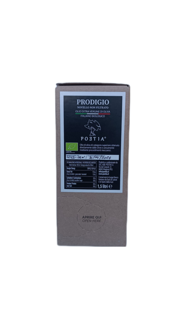 Bag in box olio extravergine di oliva, biologico, estratto a freddo - PRODIGIO - ml 1500 nuovo raccolto 2024 - filtrato - - immagine 3