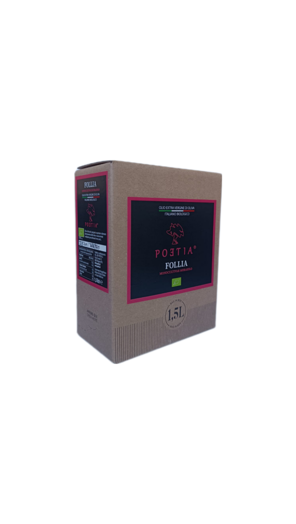 Bag in box olio extravergine di oliva, biologico, estratto a freddo - Follia - ml 1500 nuovo raccolto 2024
