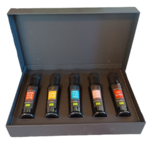 Box degustazione da 5 bottiglie da ml 100 di oli evo monovarietali